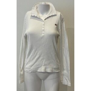 VTG Polo Jeans Ralph Lauren Womens Ribbed Fitted Henley Top XL White Y2K 90s 00s